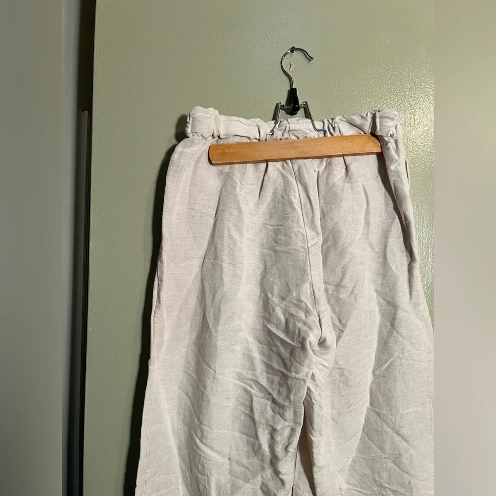 H&M Women's Size XS Culotte Pants Beige Linen Blend Cropped Wide Leg Pull On